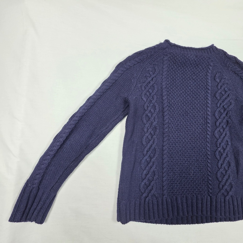 J.Crew Factory Sweater Womens‎ Medium Merino Wool Navy Blue Beaded Cable Knit - Picture 9 of 16